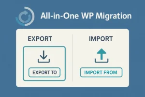 All in One WP Migration plugin dashboard showing core export and import functions
