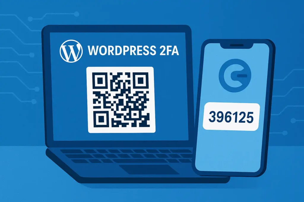 WordPress 2FA setup screen showing QR code and Authenticator App Loosetech WordPress 2FA setup screen showing QR code and Authenticator App
